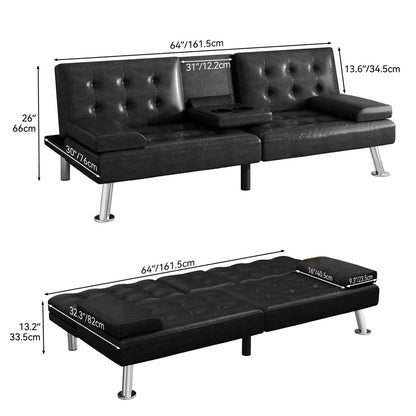 Canapé-lit futon pliable en similicuir Moasis - 64 L x 30 l x 26 H