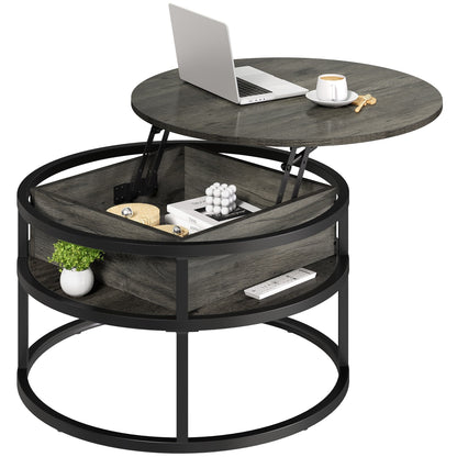 Table basse ronde Moasis avec plateau relevable et rangement dissimulé