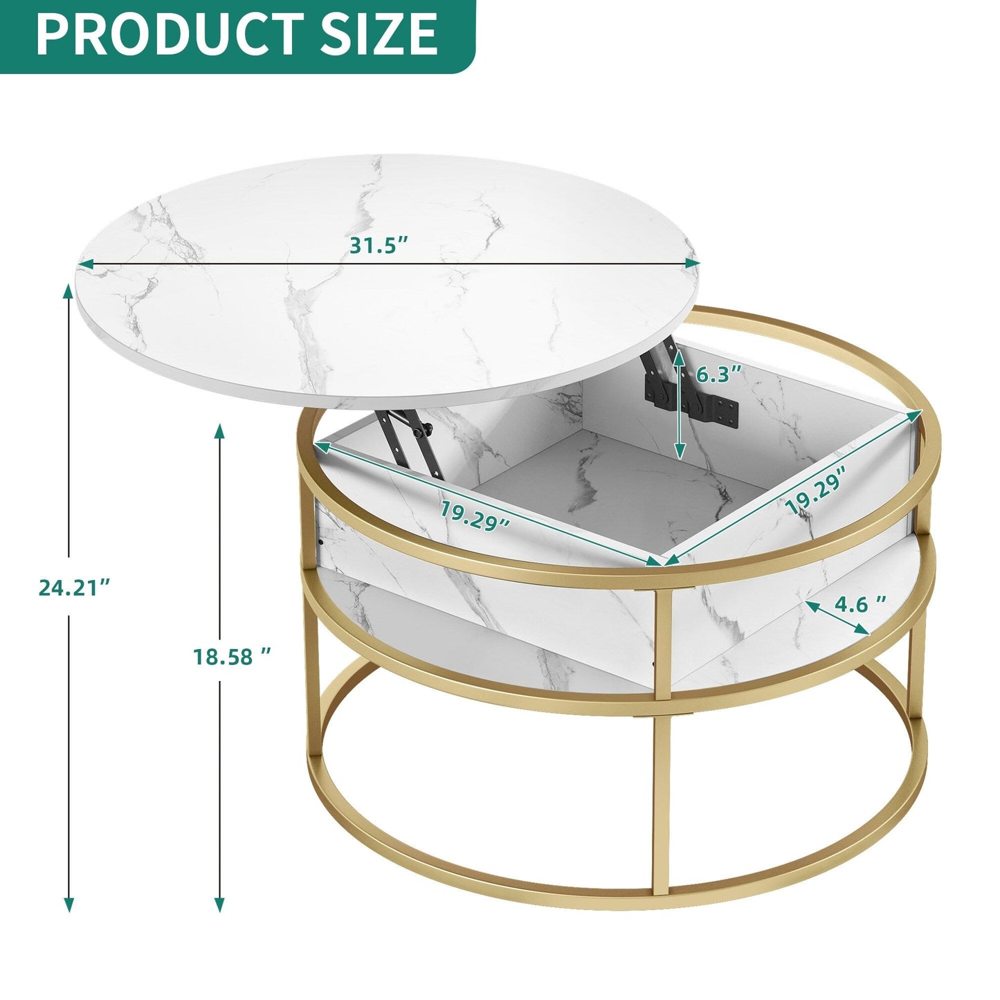 Table basse ronde Moasis avec plateau relevable et rangement dissimulé