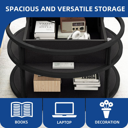 Table basse ronde Moasis avec plateau relevable et rangement dissimulé