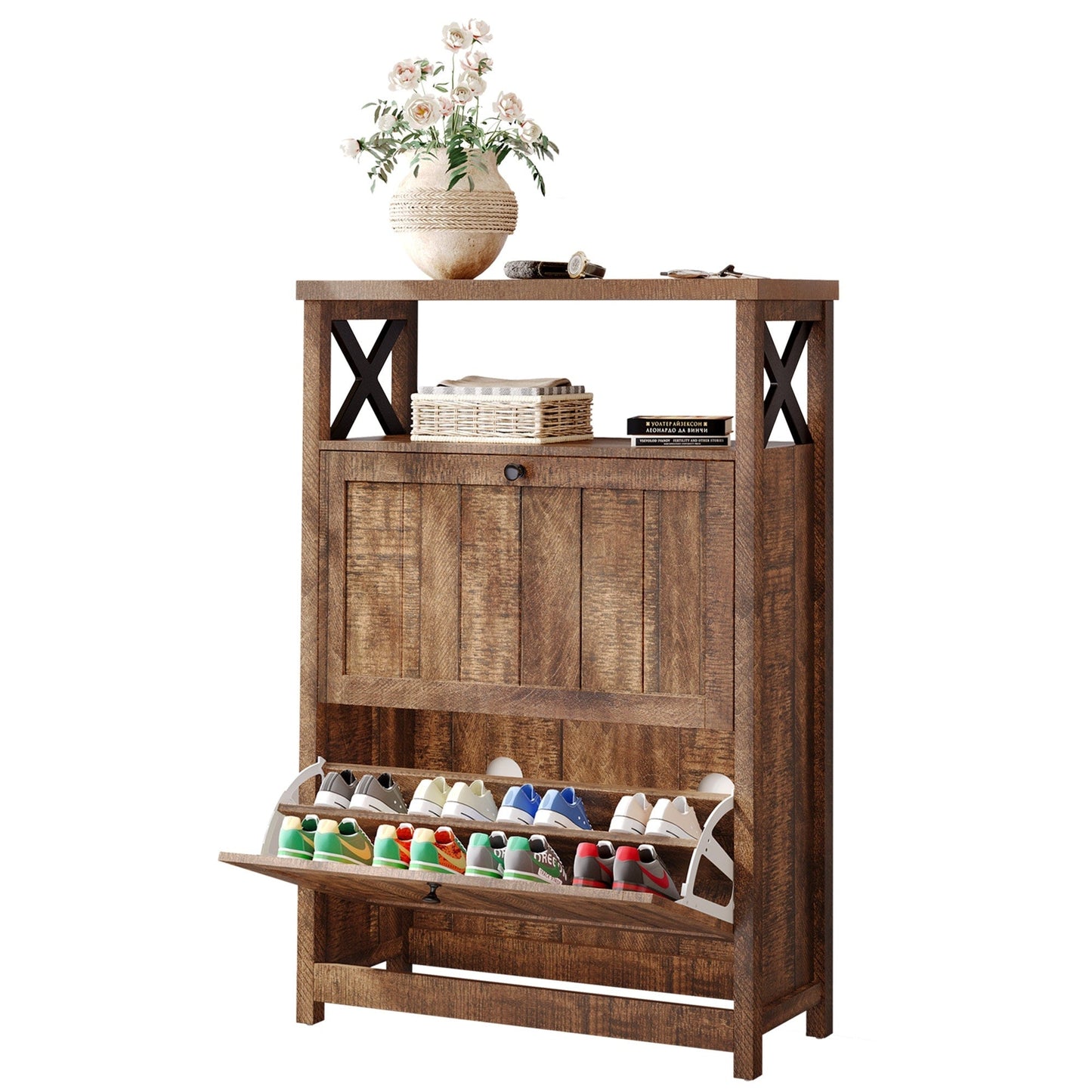 Meuble de rangement à chaussures Moasis avec 2 compartiments pour entrée ou couloir