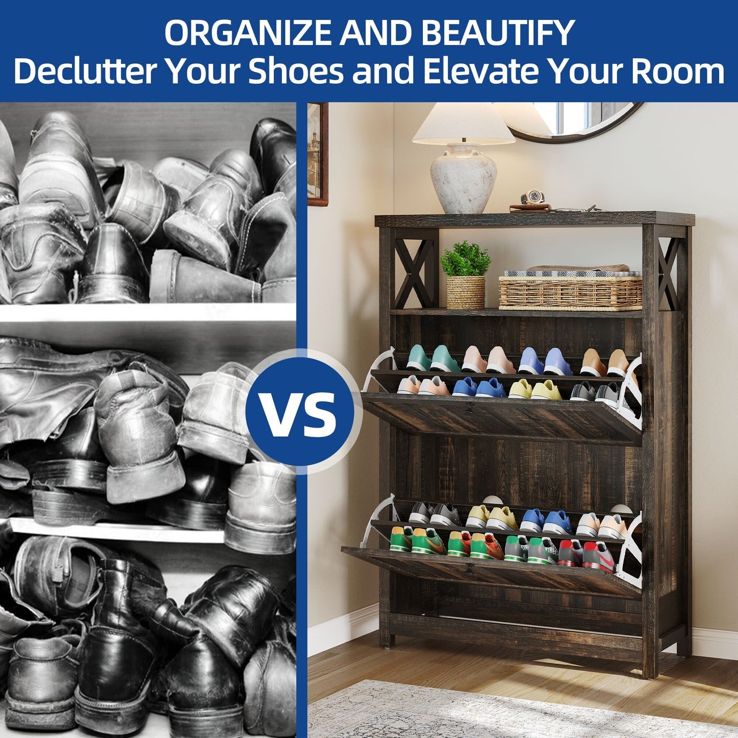 Meuble de rangement à chaussures Moasis avec 2 compartiments pour entrée ou couloir