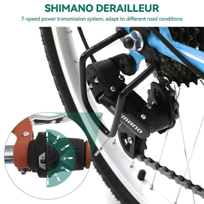 Vélo de ville Moasis24/26 à 7 vitesses, cadre ouvert réglable, idéal pour les trajets domicile-travail.