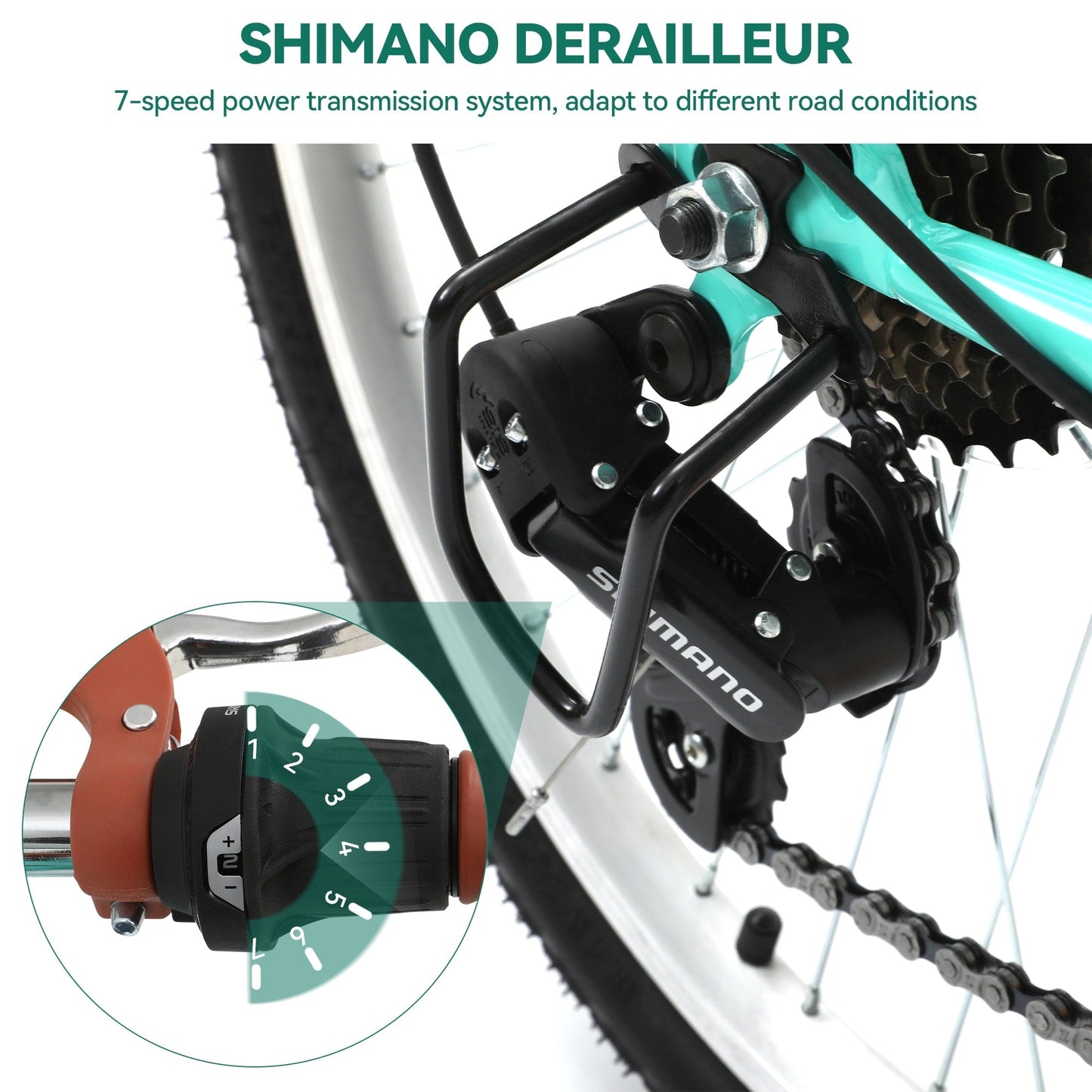 Vélo de ville Moasis24/26 à 7 vitesses, cadre ouvert réglable, idéal pour les trajets domicile-travail.