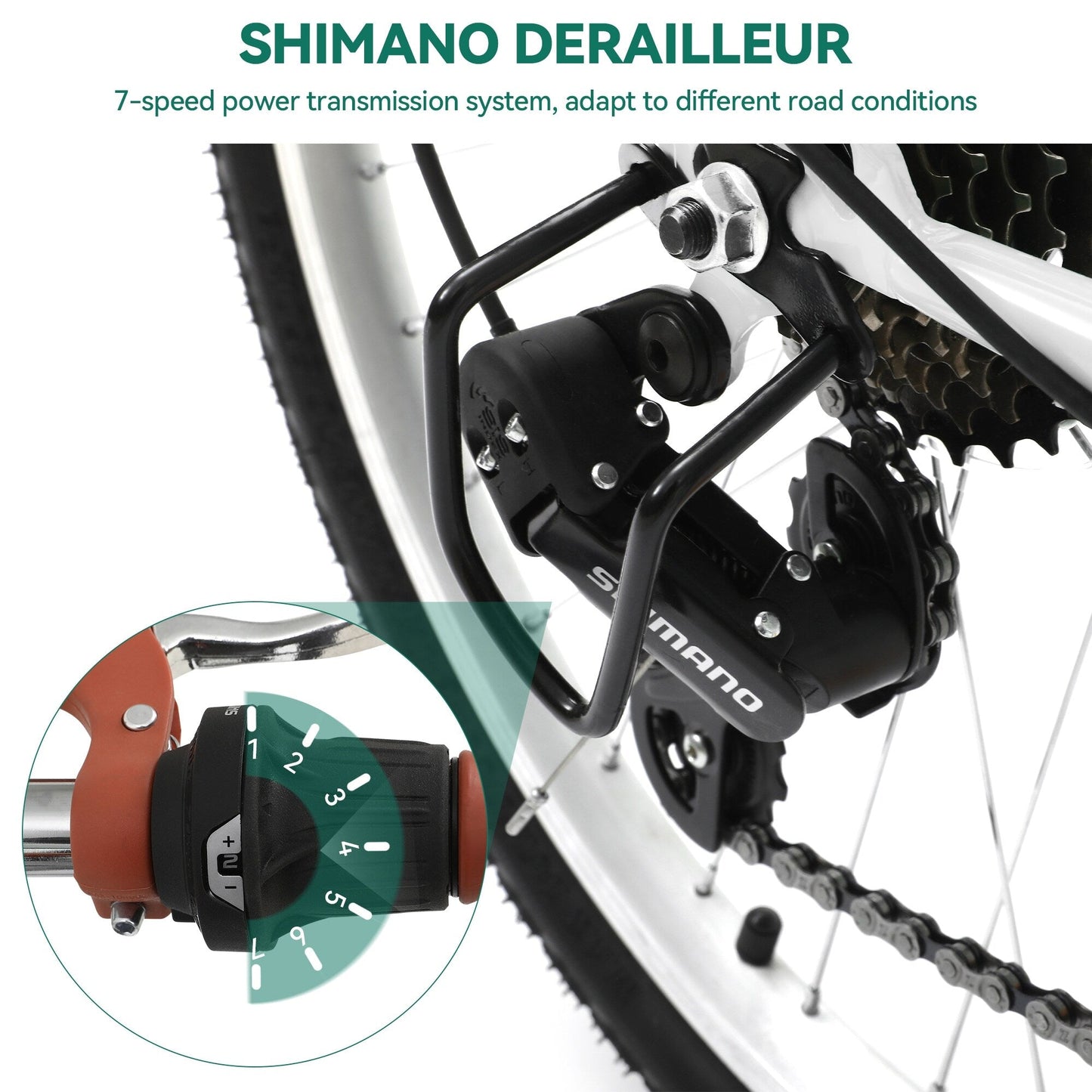 Vélo de ville Moasis24/26 à 7 vitesses, cadre ouvert réglable, idéal pour les trajets domicile-travail.