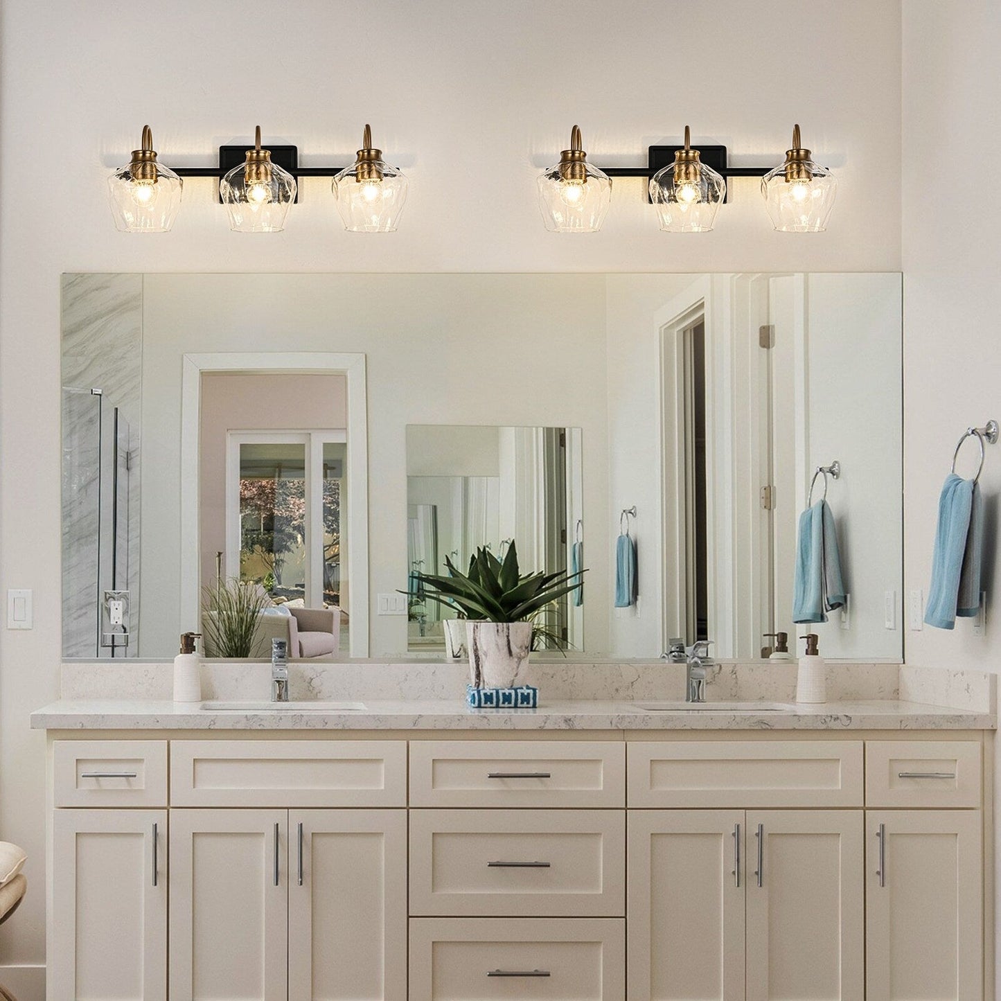 Appliques murales modernes à 3/4 lumières avec variateur et abat-jour en verre