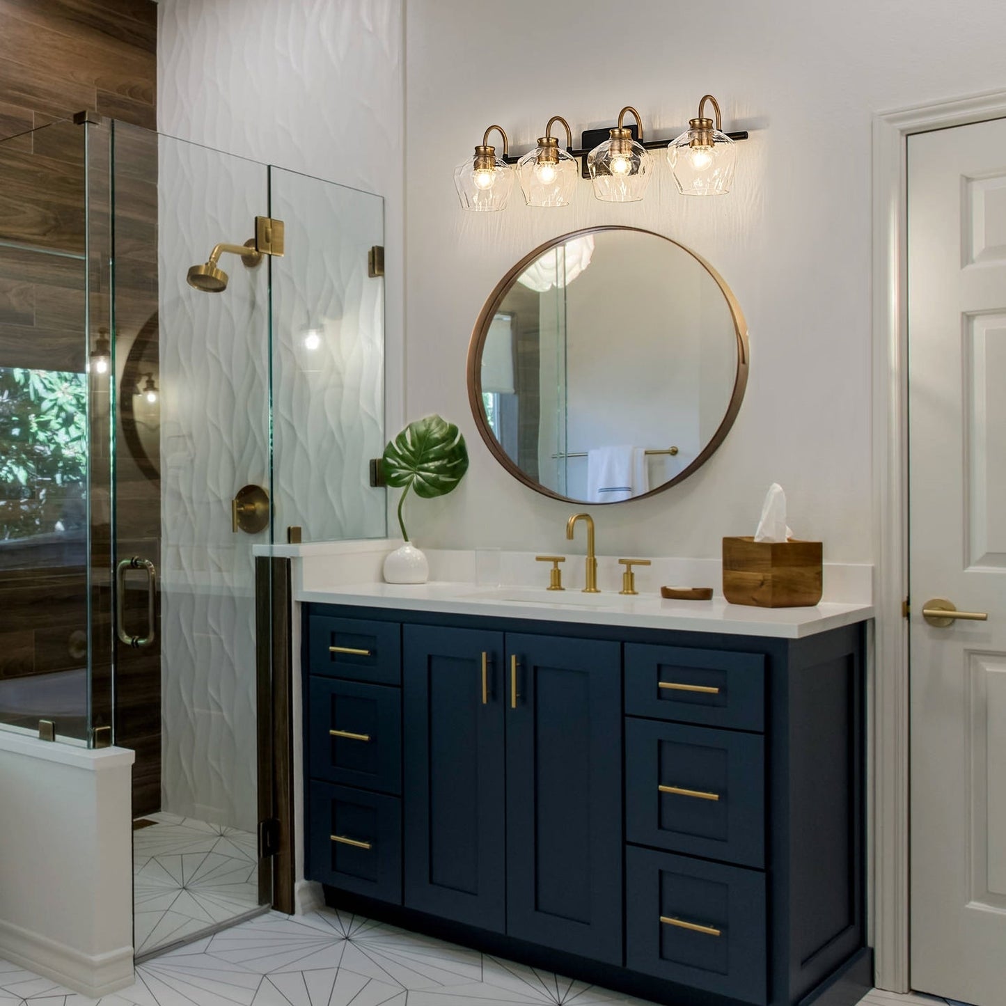 Appliques murales modernes à 3/4 lumières avec variateur et abat-jour en verre