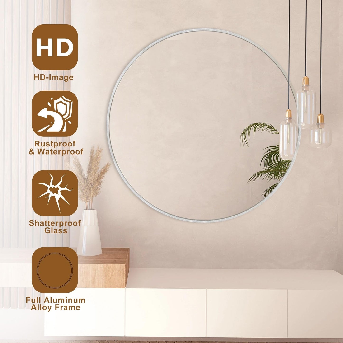 Miroir de courtoisie rond mural moderne pour salle de bain
