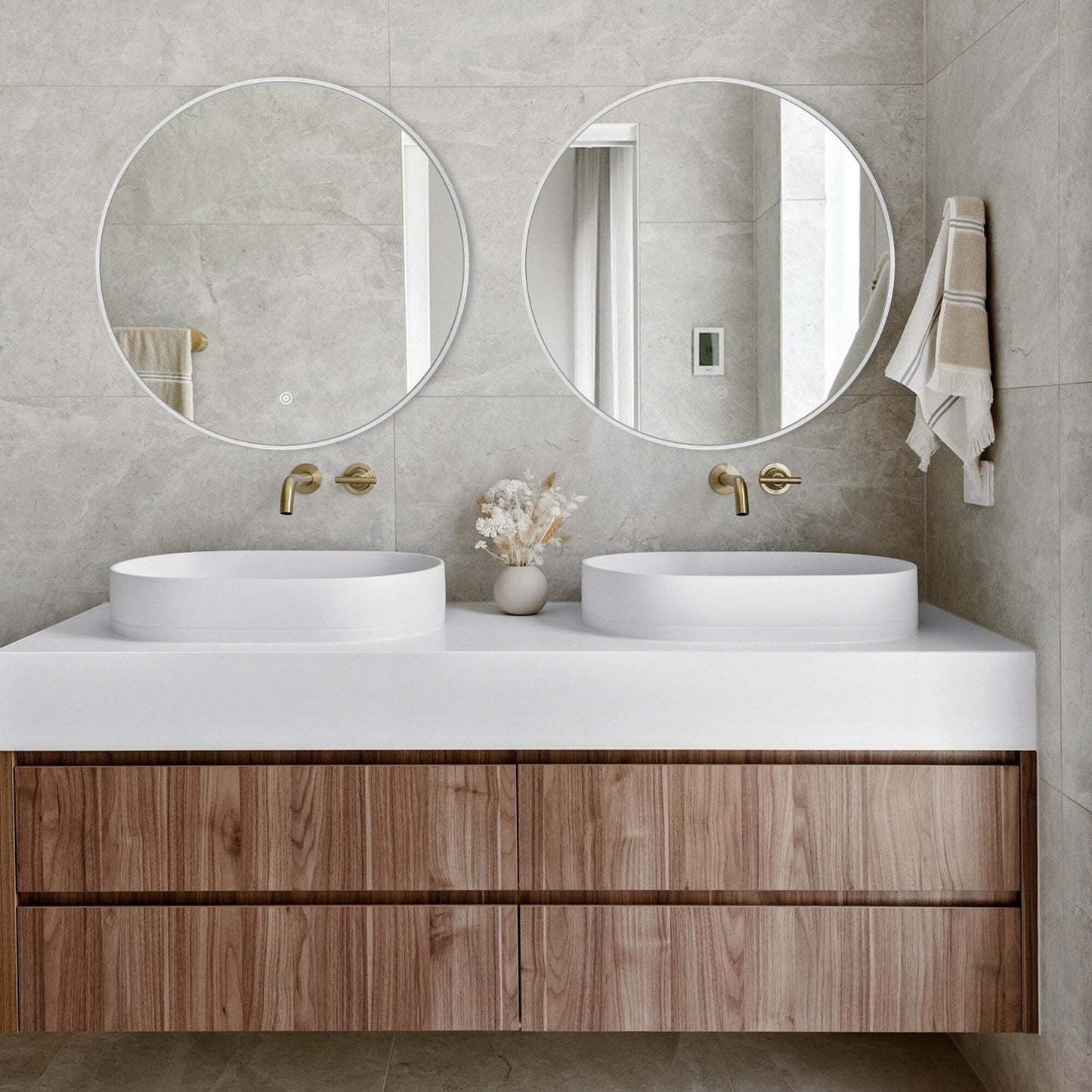 Miroir de courtoisie rond mural moderne pour salle de bain