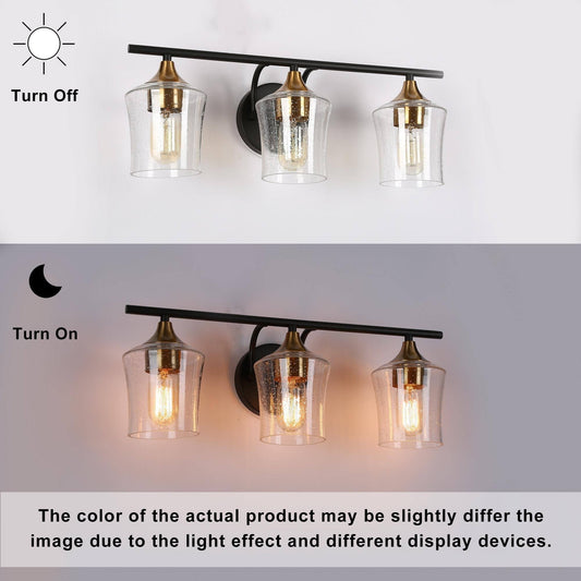 Appliques murales linéaires modernes noires et dorées à 2/3/4 lumières avec verre bullé