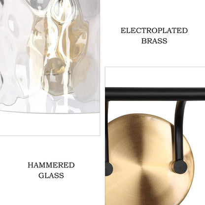 Appliques murales modernes noires et dorées pour salle de bain, en verre martelé, avec 1, 2, 3 ou 4 ampoules.