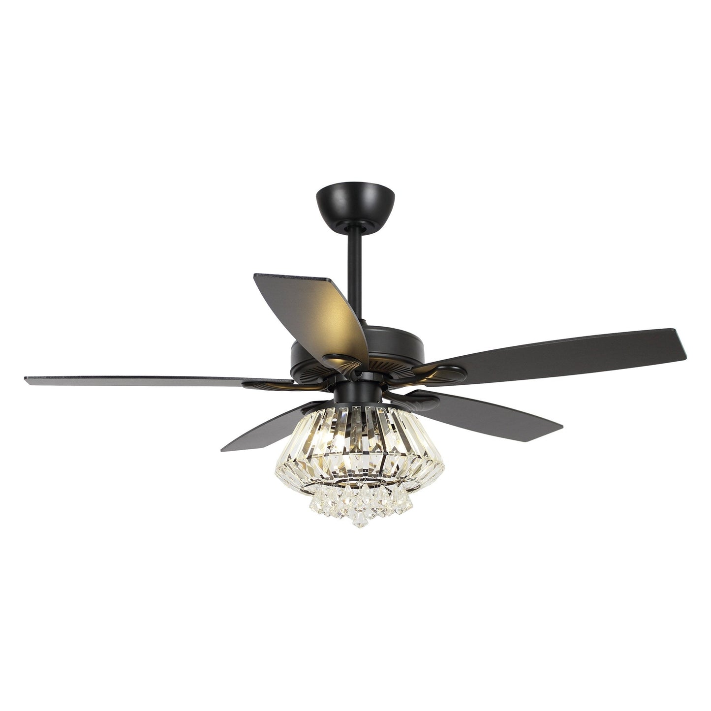 Ventilateur de plafond moderne chromé de 132 cm avec lustre en cristal et télécommande