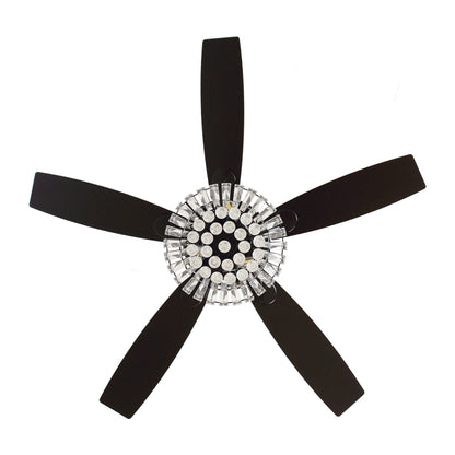 Ventilateur de plafond moderne chromé de 132 cm avec lustre en cristal et télécommande