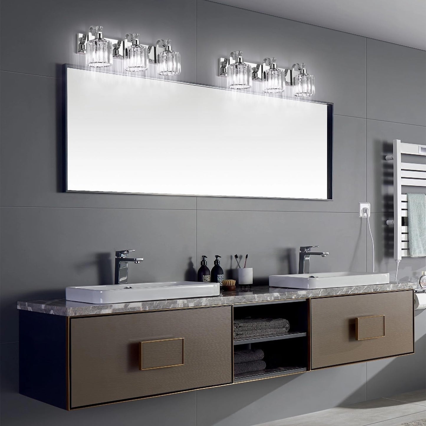 Appliques murales modernes en cristal pour salle de bain, à intensité variable