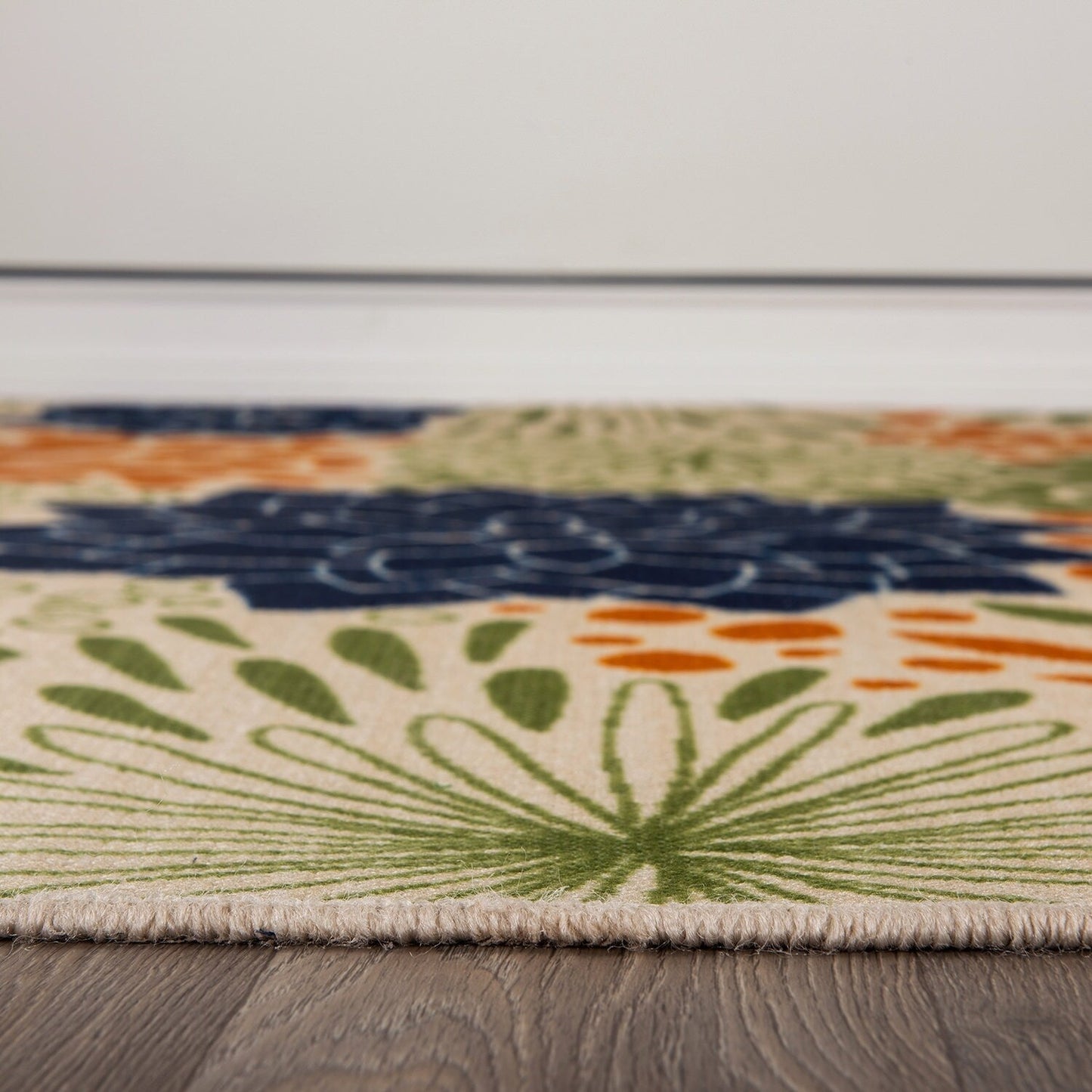 Tapis d'intérieur/extérieur tissé plat à motifs floraux modernes