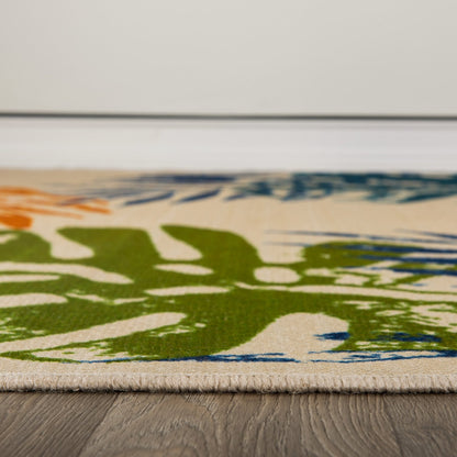 Tapis d'intérieur/extérieur tissé plat à motif floral moderne