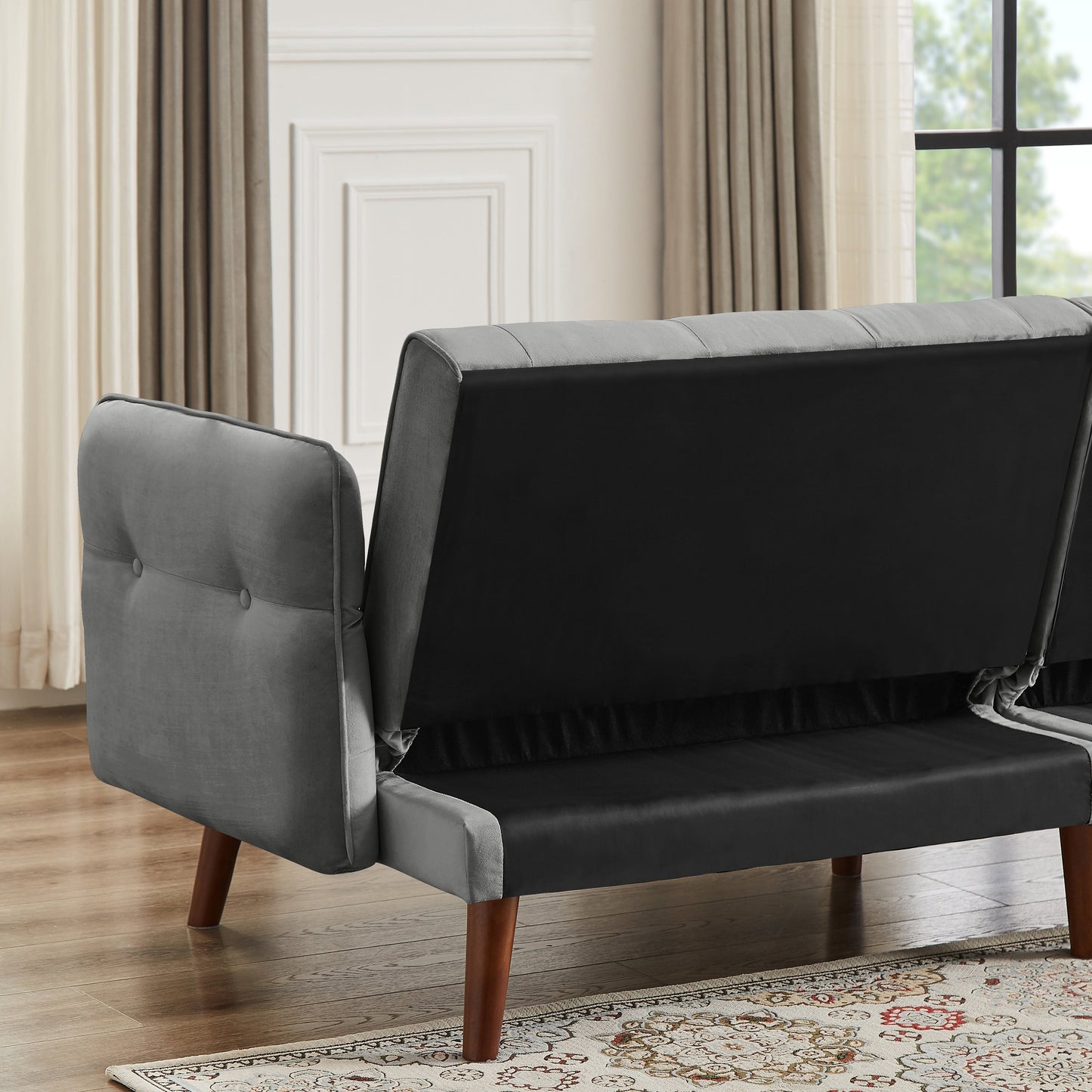 Canapé-lit futon moderne, canapé-lit convertible avec pieds fuselés en bois, 78,35 l, petit canapé à dossier divisé pour salon