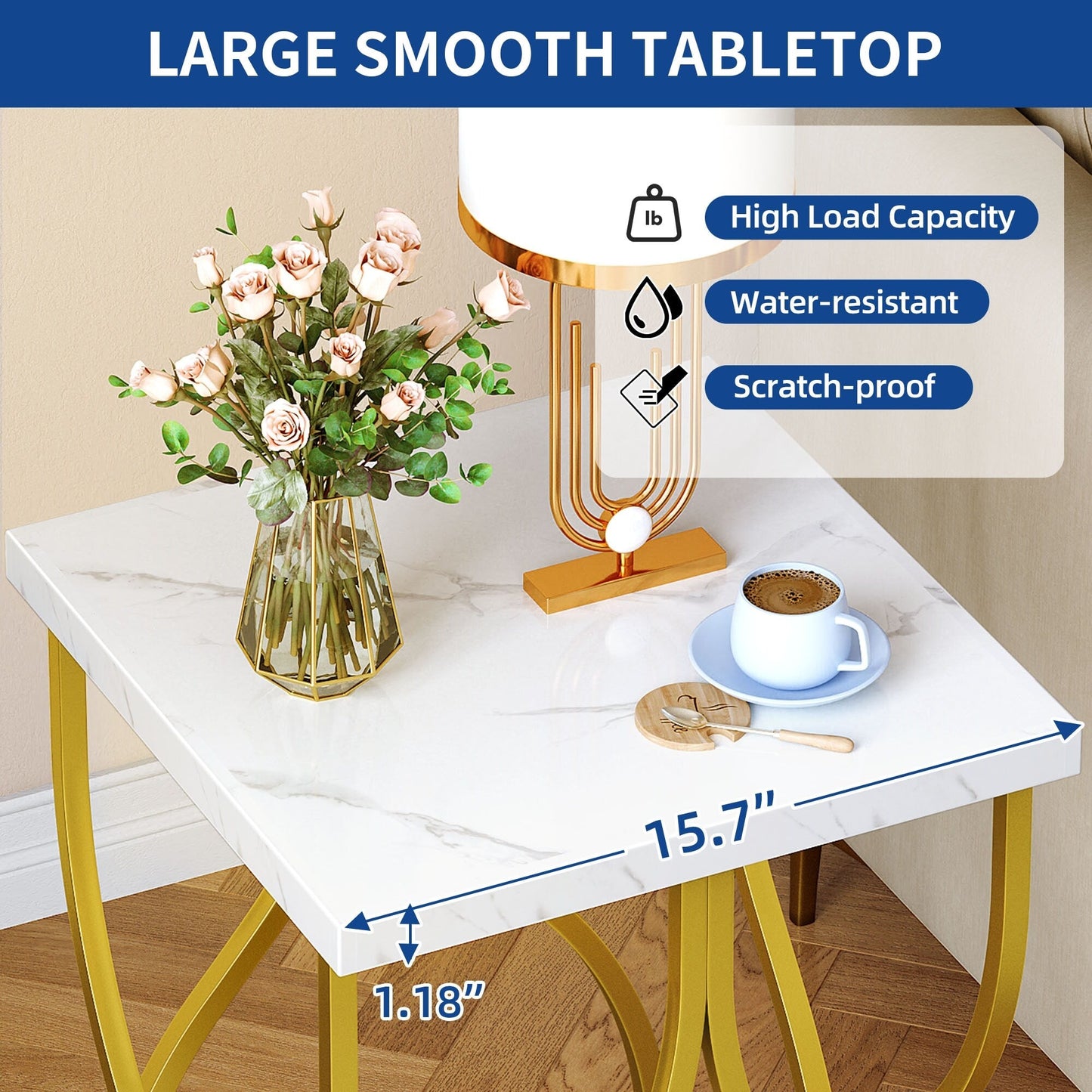 Console moderne dorée avec plateau marbré pour entrée/couloir