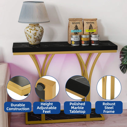 Console moderne dorée avec plateau marbré pour entrée/couloir