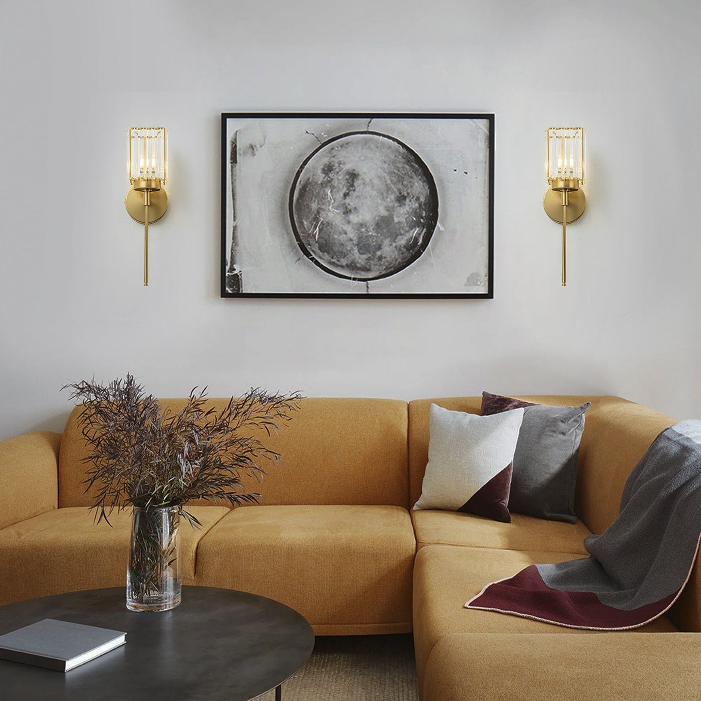 Applique murale moderne dorée à intensité variable, style cylindrique glamour pour salle de bain, applique murale en cristal pour coiffeuse