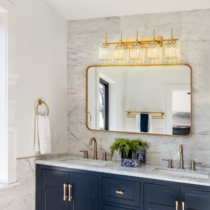 Applique murale moderne dorée à intensité variable, style cylindrique glamour pour salle de bain, applique murale en cristal pour coiffeuse