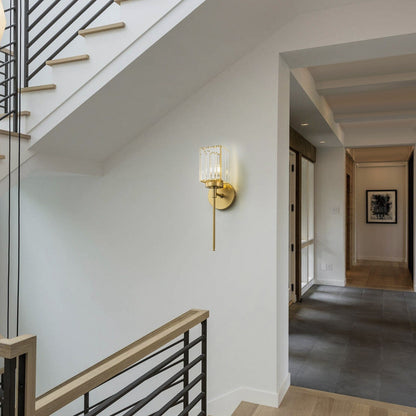 Applique murale moderne dorée à intensité variable, style cylindrique glamour pour salle de bain, applique murale en cristal pour coiffeuse