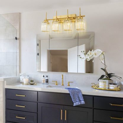 Applique murale moderne dorée à intensité variable, style cylindrique glamour pour salle de bain, applique murale en cristal pour coiffeuse