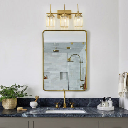 Applique murale moderne dorée à intensité variable, style cylindrique glamour pour salle de bain, applique murale en cristal pour coiffeuse