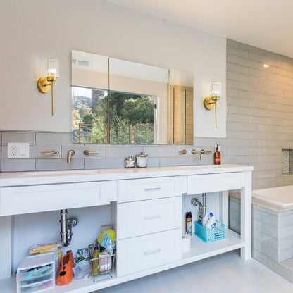 Applique murale moderne dorée à intensité variable, style cylindrique glamour pour salle de bain, applique murale en cristal pour coiffeuse