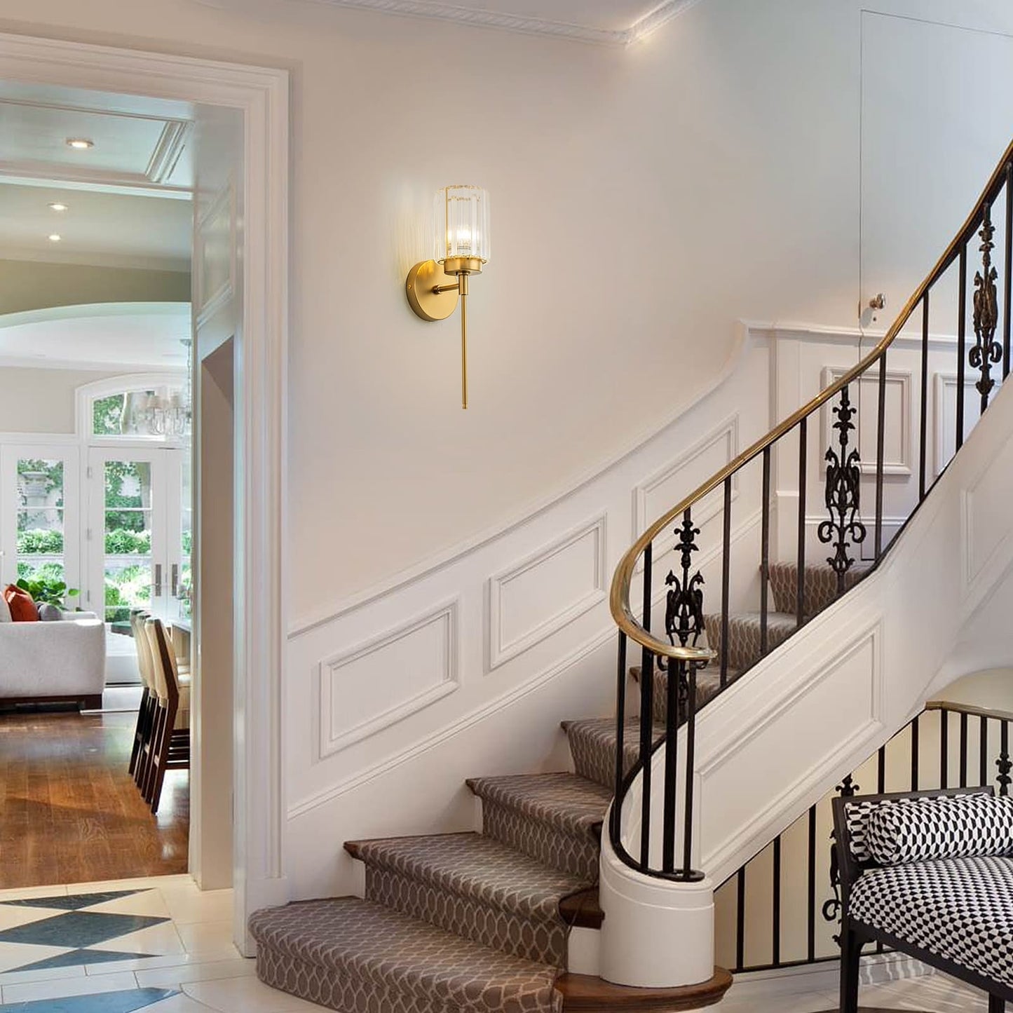 Applique murale moderne dorée à intensité variable, style cylindrique glamour pour salle de bain, applique murale en cristal pour coiffeuse