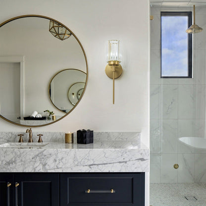 Applique murale moderne dorée à intensité variable, style cylindrique glamour pour salle de bain, applique murale en cristal pour coiffeuse