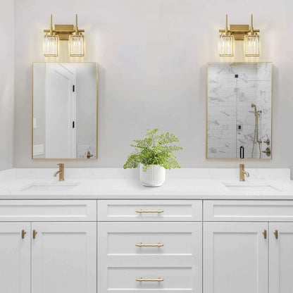 Applique murale moderne dorée à intensité variable, style cylindrique glamour pour salle de bain, applique murale en cristal pour coiffeuse