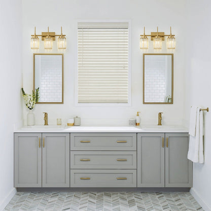 Applique murale moderne dorée à intensité variable, style cylindrique glamour pour salle de bain, applique murale en cristal pour coiffeuse