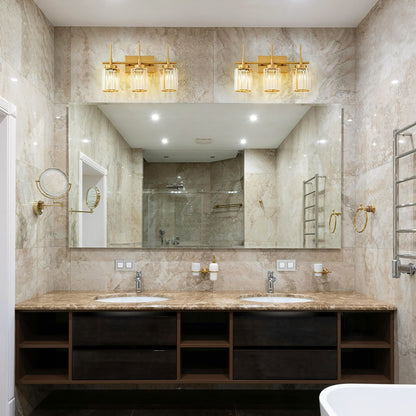 Applique murale moderne dorée à intensité variable, style cylindrique glamour pour salle de bain, applique murale en cristal pour coiffeuse