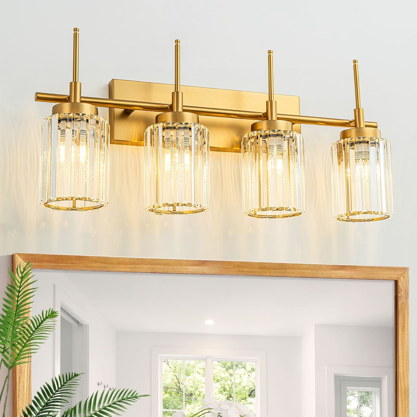 Applique murale moderne dorée à intensité variable, style cylindrique glamour pour salle de bain, applique murale en cristal pour coiffeuse