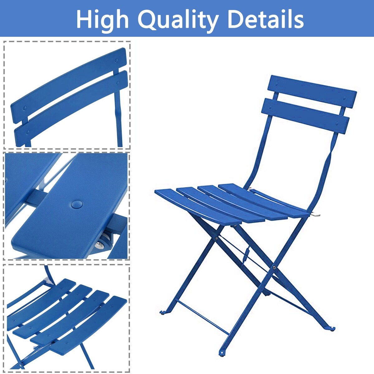 Ensemble bistrot pliant en métal 3 pièces, résistant aux intempéries, pour l'extérieur et l'intérieur, idéal pour la terrasse, la cour et le jardin.