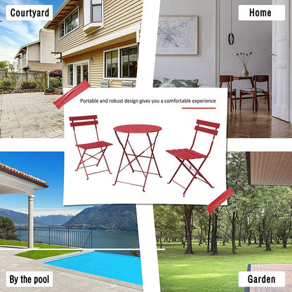 Ensemble bistrot pliant en métal 3 pièces, résistant aux intempéries, pour l'extérieur et l'intérieur, idéal pour la terrasse, la cour et le jardin.