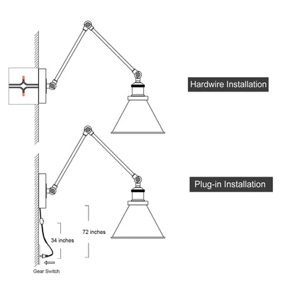 Ensemble de 2 appliques murales modernes à bras articulé réglable, à brancher et à câblées