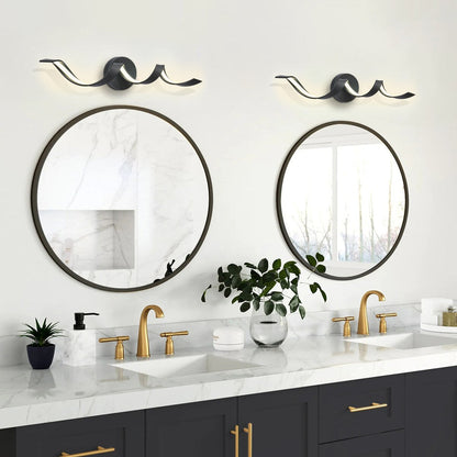 Applique murale LED moderne en spirale pour salle de bain, à intensité variable.