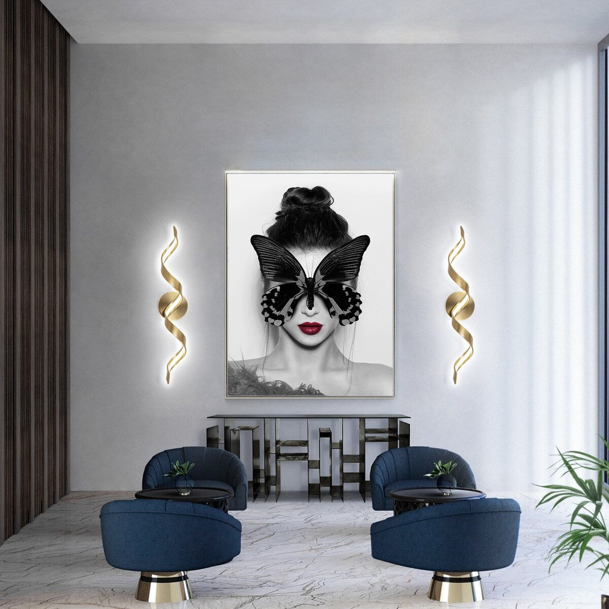 Applique murale LED moderne en spirale pour salle de bain, à intensité variable.