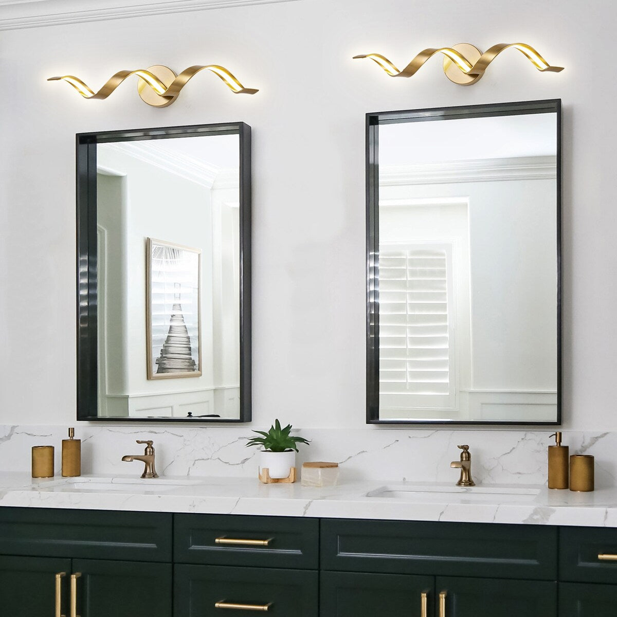 Applique murale LED moderne en spirale pour salle de bain, à intensité variable.