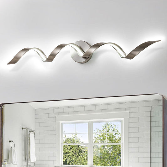 Applique murale LED moderne en spirale pour salle de bain, à intensité variable.