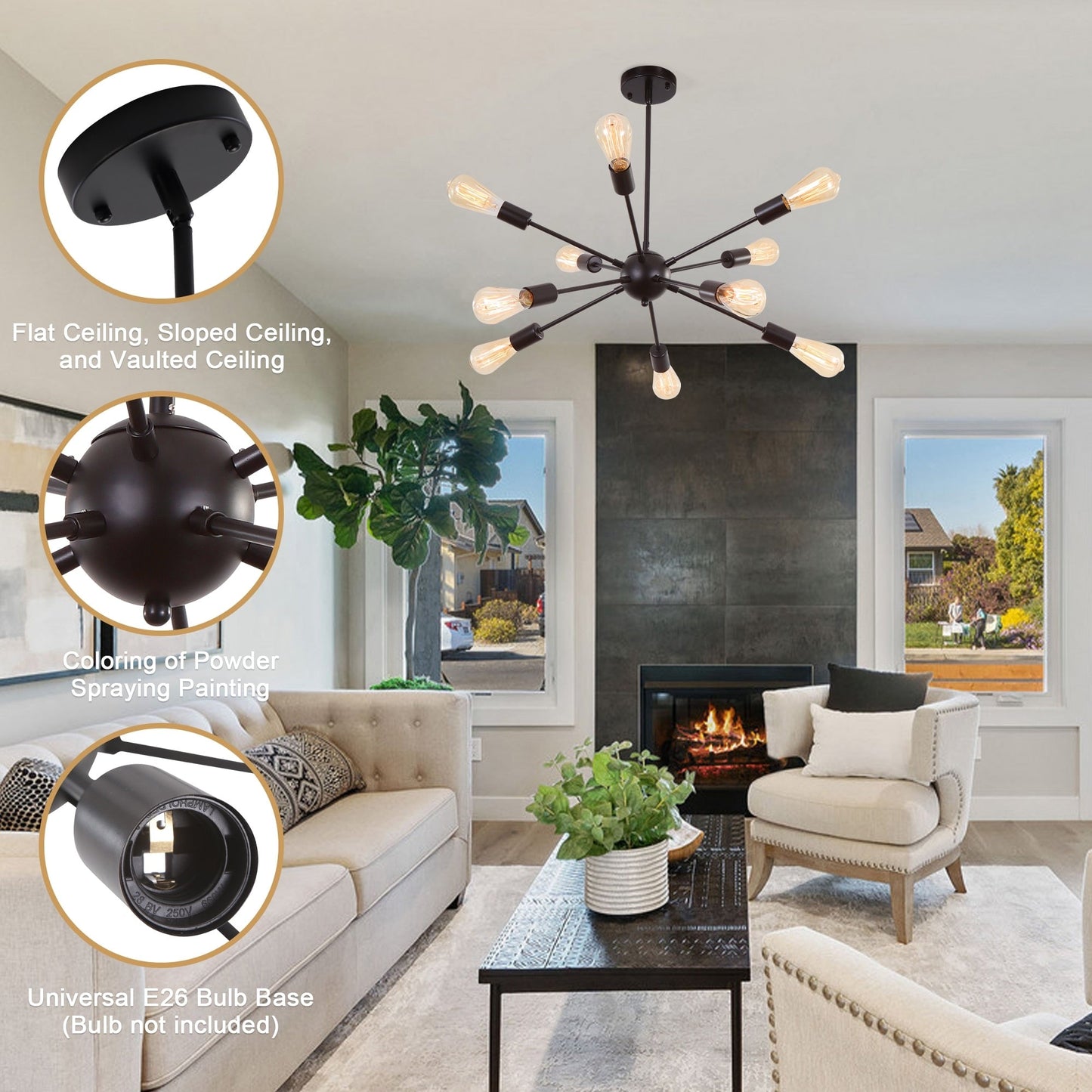 Lustre Sputnik moderne à 10 lumières réglables, plafonnier idéal pour cuisine, salle à manger, salon ou chambre - Non disponible