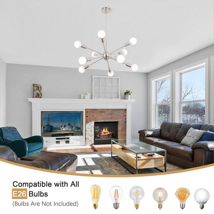 Lustre Sputnik moderne à 10 lumières réglables, plafonnier idéal pour cuisine, salle à manger, salon ou chambre - Non disponible