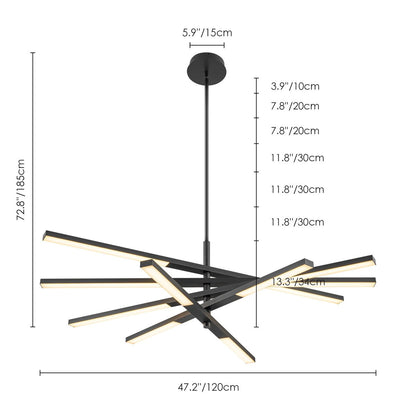 Lustre moderne linéaire à plusieurs niveaux de style Sputnik, lumière chaude 3000K, LED intégrée