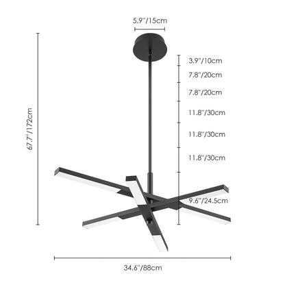 Lustre moderne linéaire à plusieurs niveaux de style Sputnik, lumière chaude 3000K, LED intégrée
