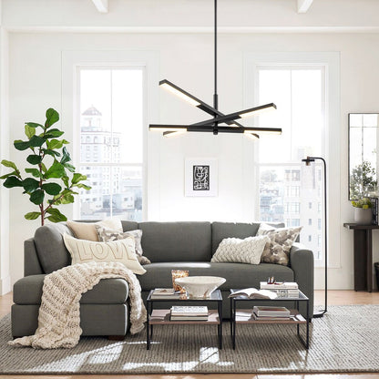 Lustre moderne linéaire à plusieurs niveaux de style Sputnik, lumière chaude 3000K, LED intégrée