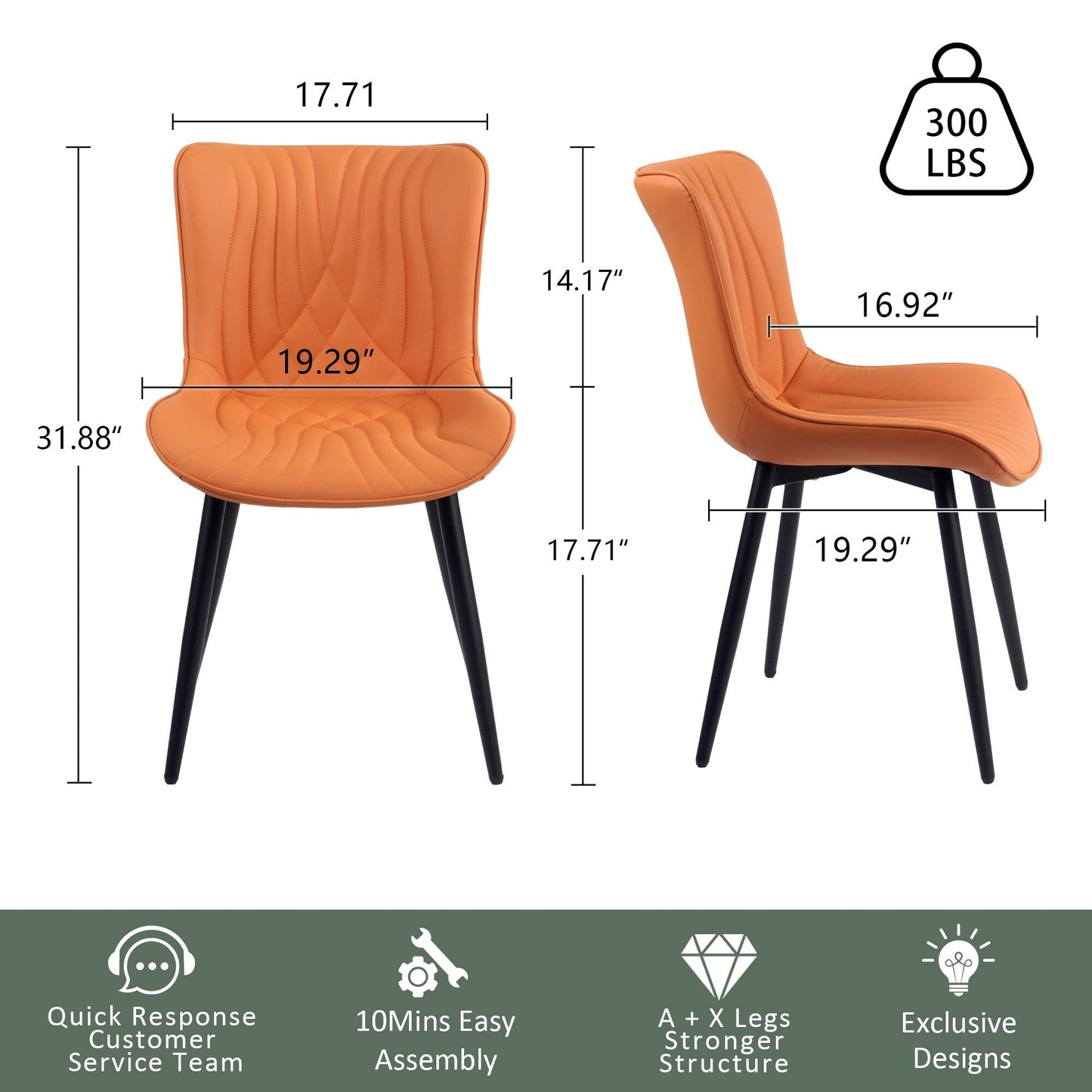 Ensemble de 2 chaises de salle à manger modernes sans accoudoirs, revêtues de cuir.