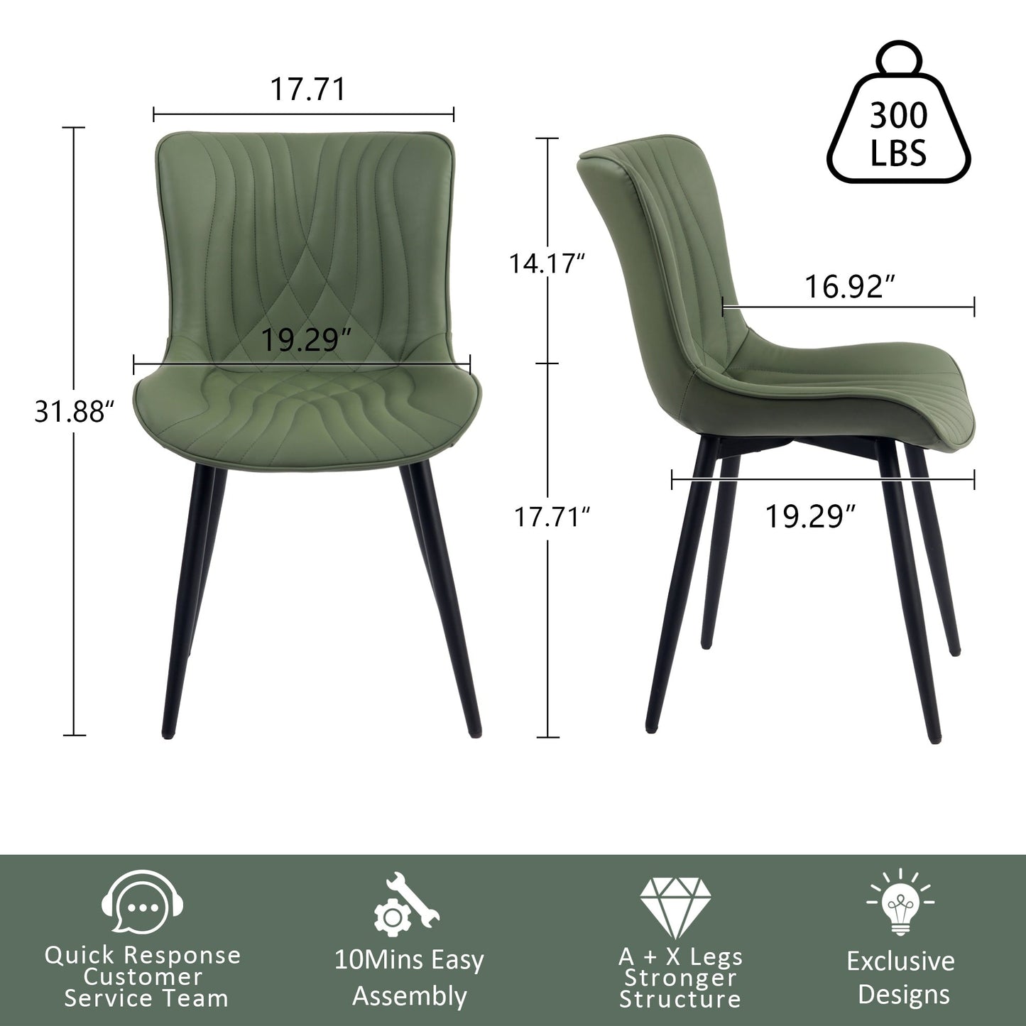 Ensemble de 2 chaises de salle à manger modernes sans accoudoirs, revêtues de cuir.