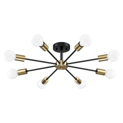 Black/ Gold Sputnik Semi Flush Mount Lamp Close to Ceiling Light Fixture for Living Room/ Kitchen/ Office/ Bedroom/ Foyer